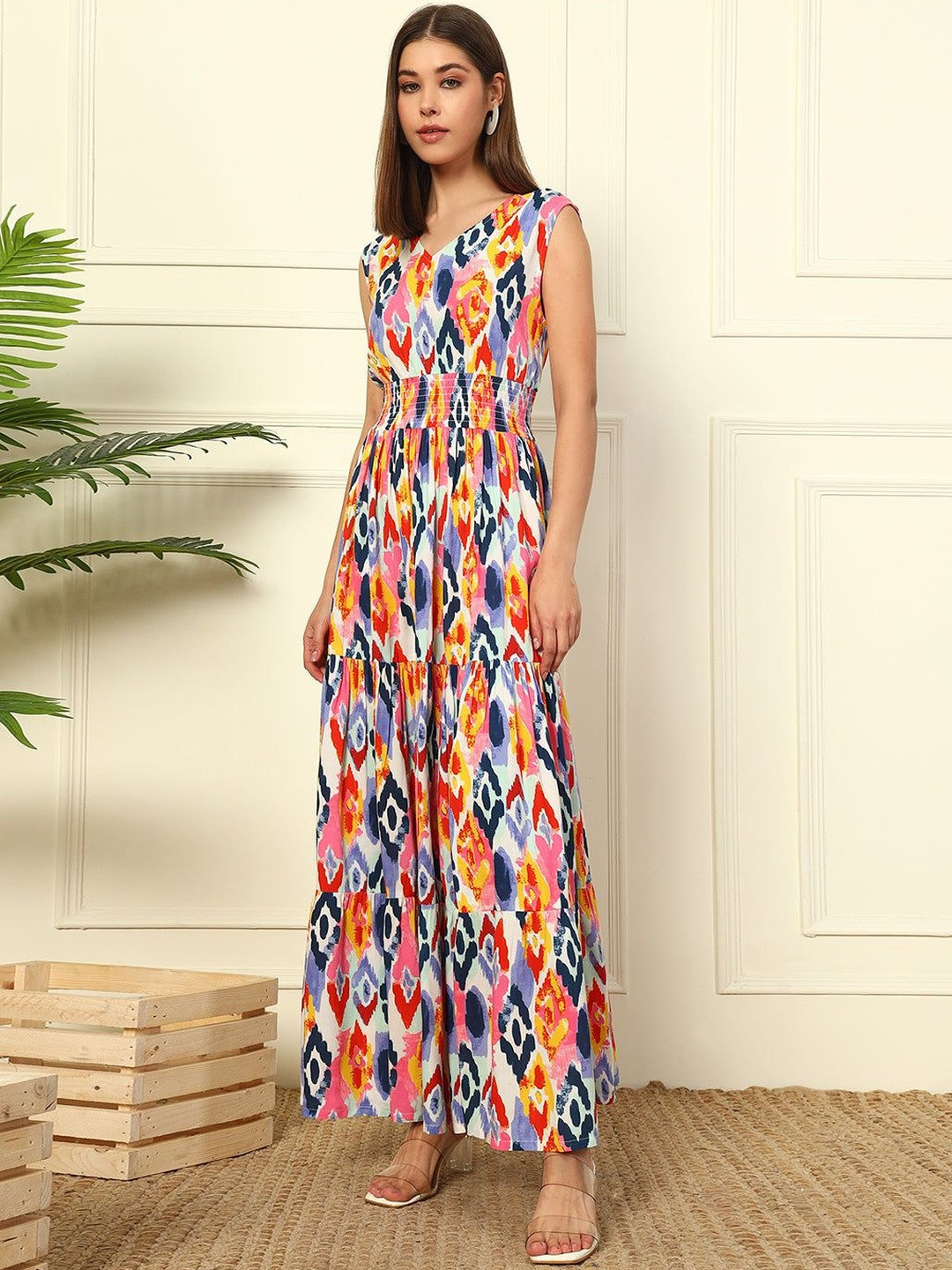 Jash Creation Women Multi Printed V-Neck Sleeveless Long Dress Anarkali Kurtas