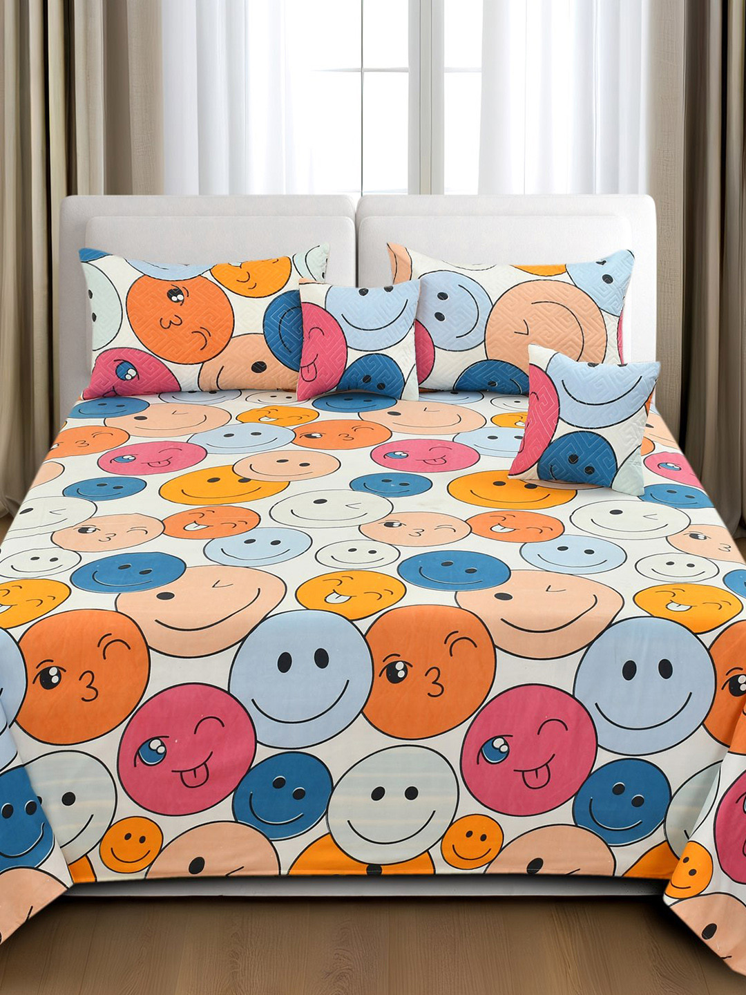 Homio  Emotica  White Cotton King Bedsheet Set 2.28 x 2.28m