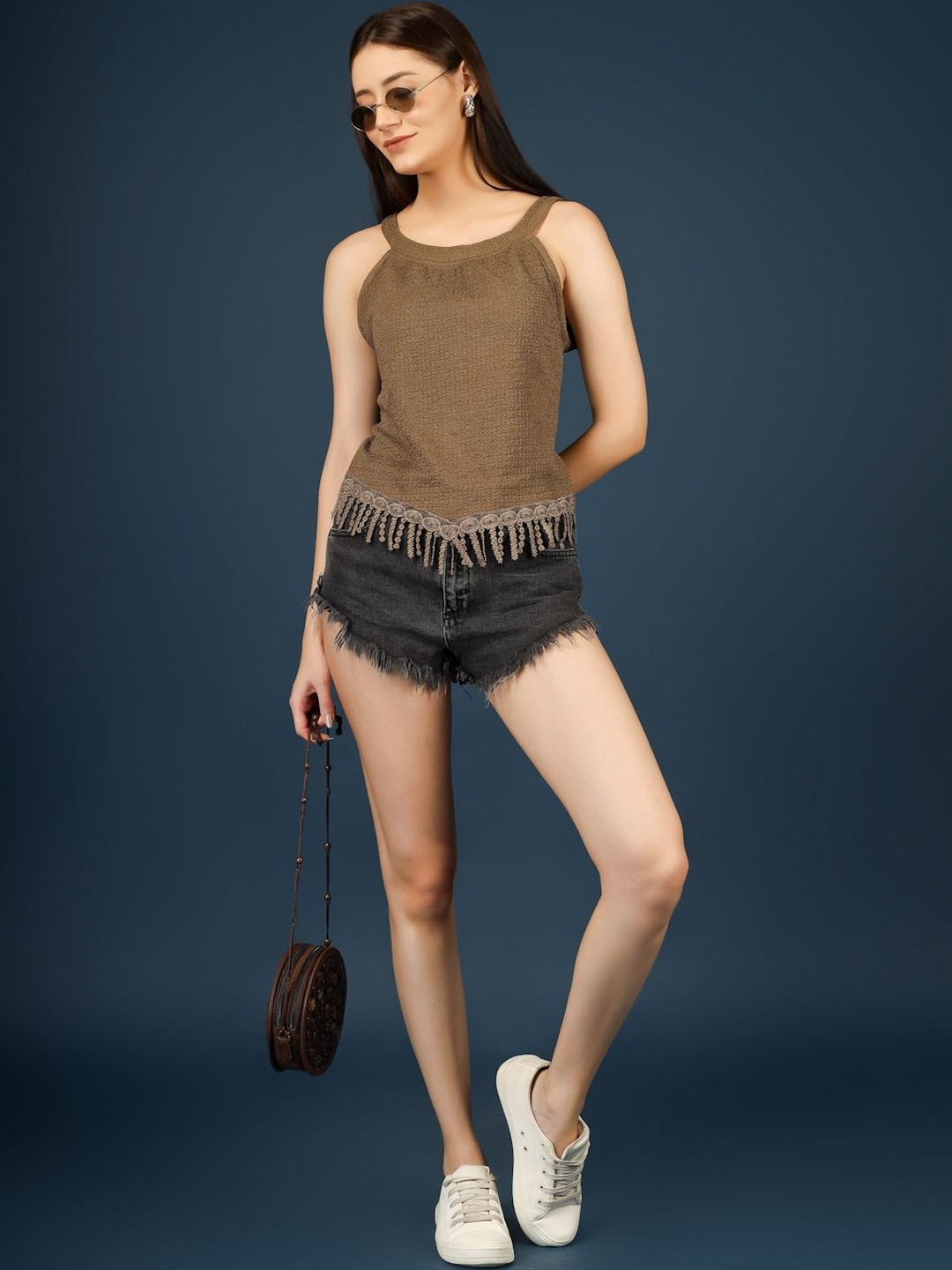 Kinjo Textured Fringed Scuba Top