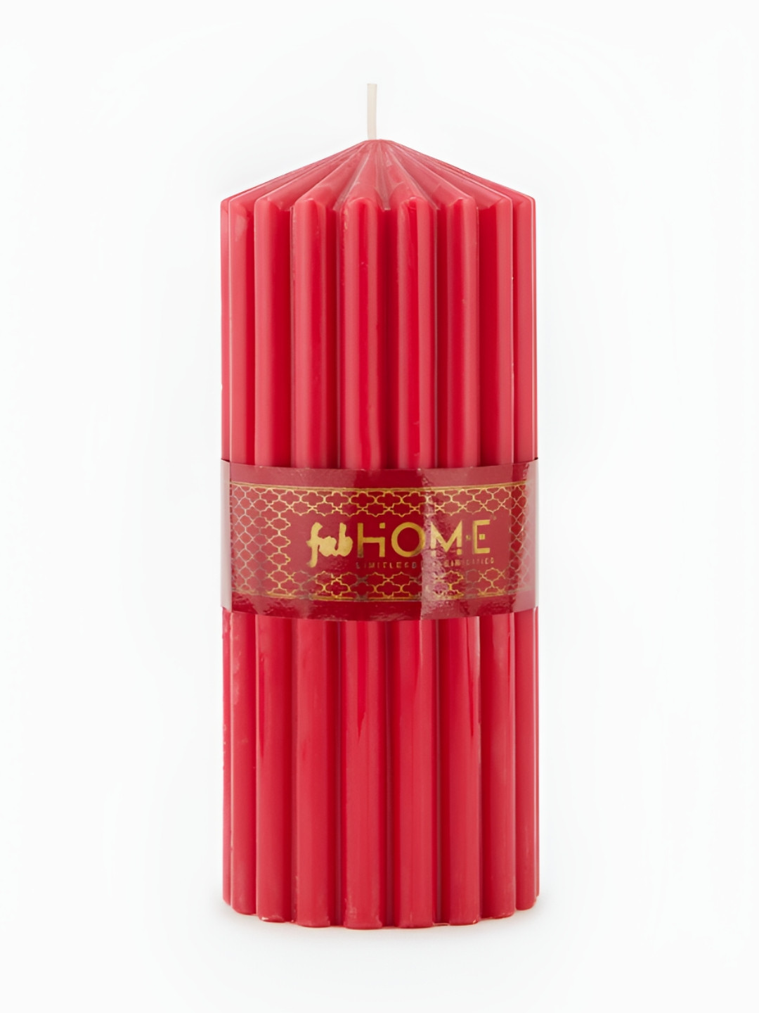Fabindia Standalone Red & Gold Toned Rose Fragrance Ribbed Pillar Candle