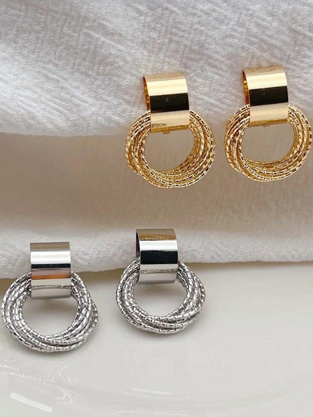 Balasundri Women Pack of 2 Metal Multi-layer Twisted Round Stud Earring