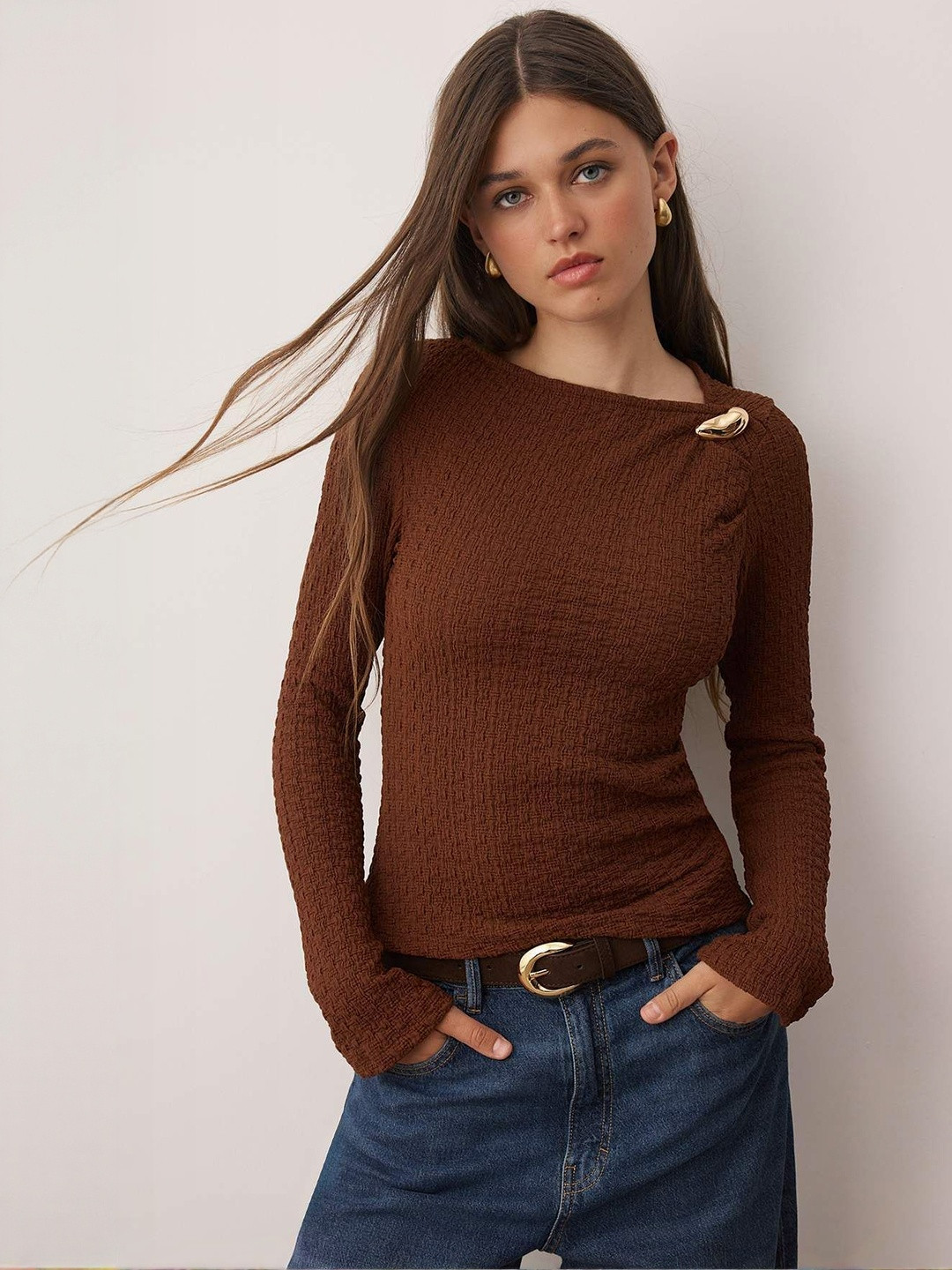 Trendyol Self Design Gathered Long Sleeve Top
