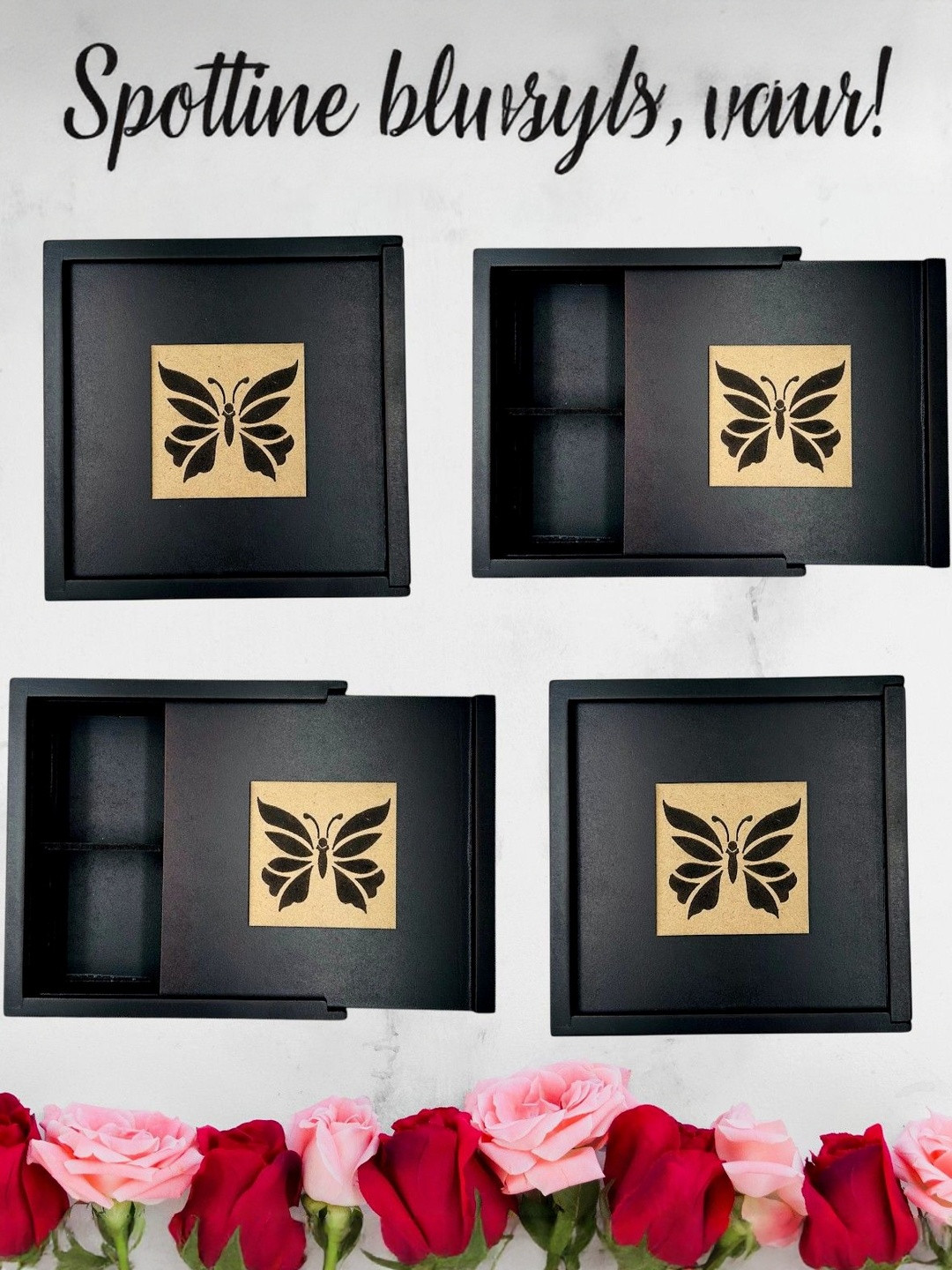 Angira handicrafts Set of 4 Wooden Multipurpose 4 Section Square Dry Fruit Box