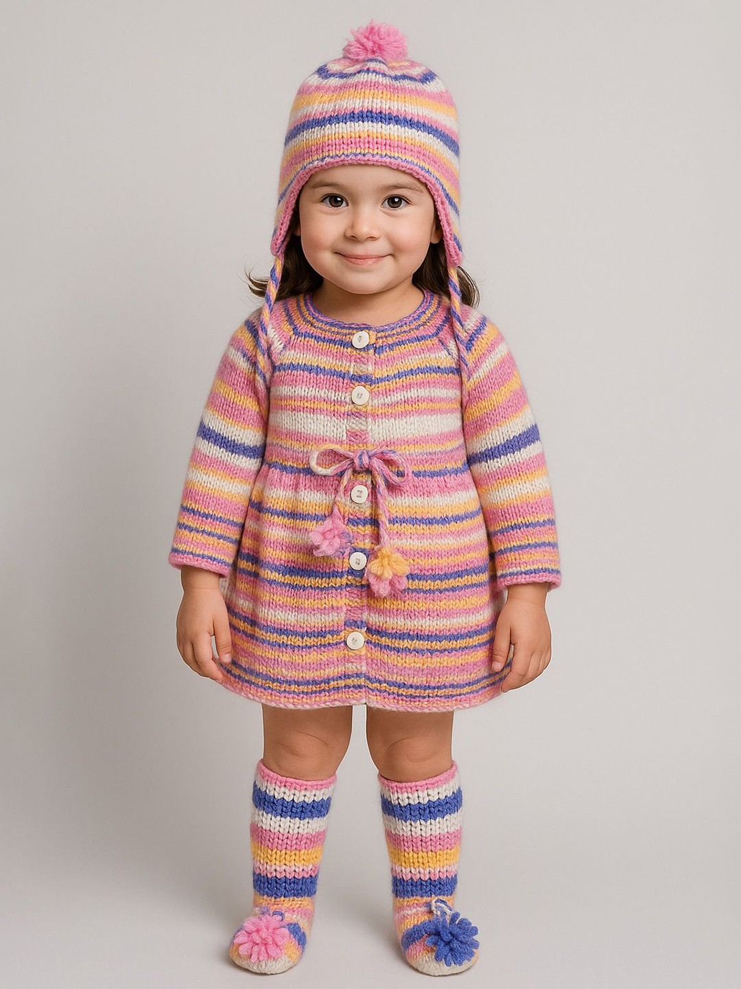 WINDROP SOLUTIONS Girls Striped Girls Jumper Dress with Cap