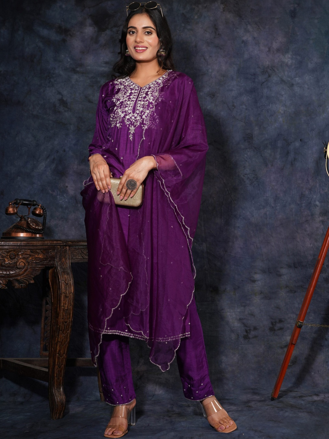 Prisachi Ethnic Motifs Embroidered Kurta With Trousers & Dupatta