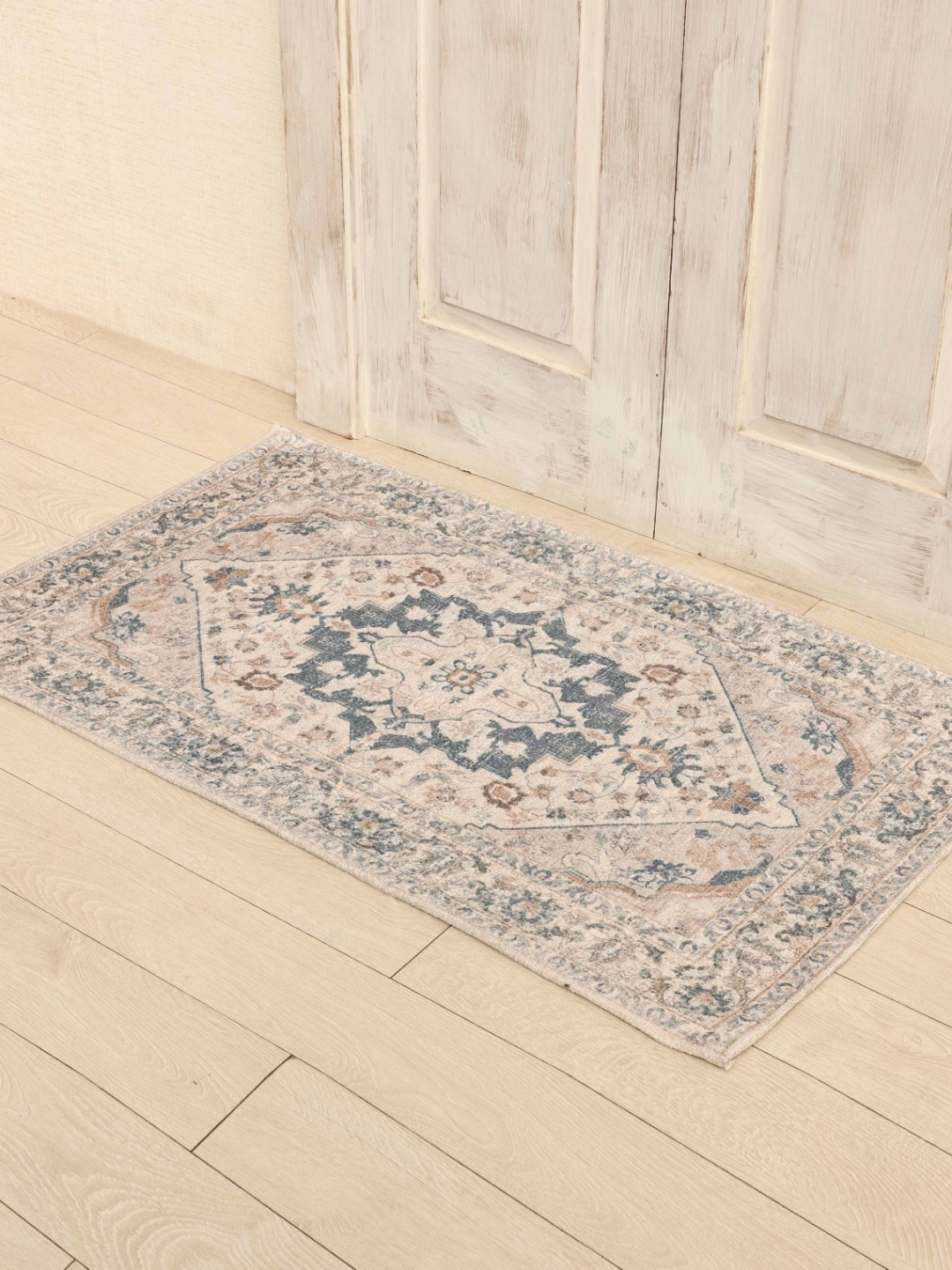 Ariana Powder Blue Printed Cotton Anti-Skid Doormats