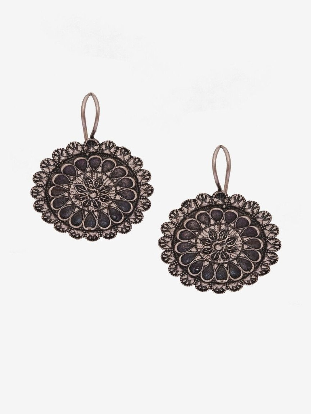 HENA DESIGNS LLP Silver-Plated Oxidized Floral Shaped Studs