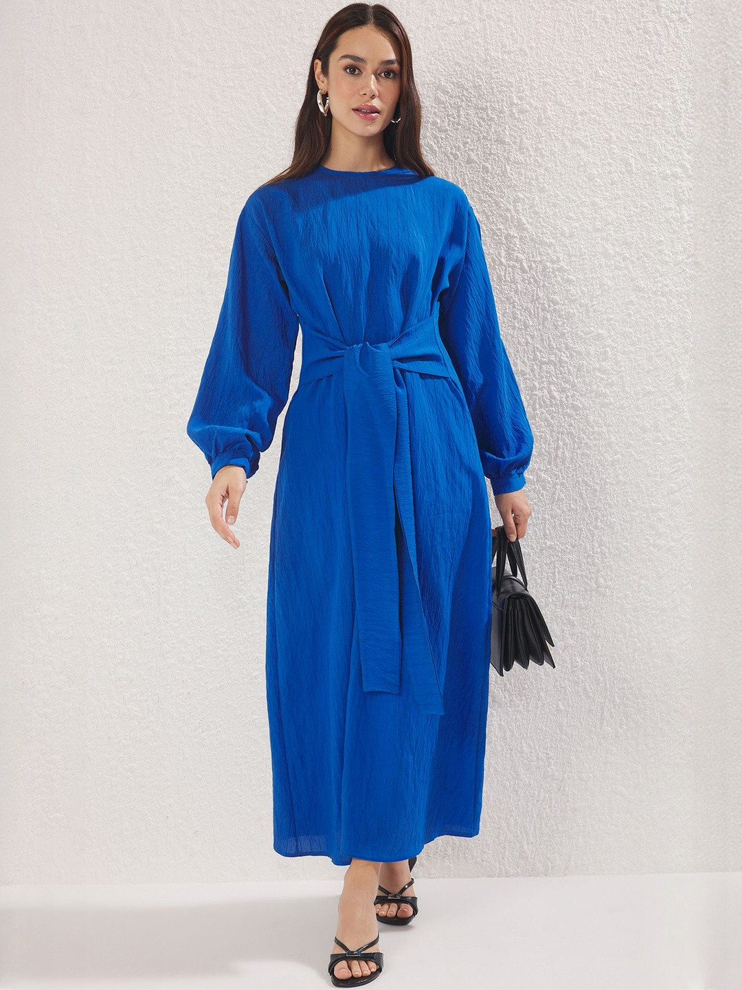 Trendyol Puff Sleeve Draped Fit & Flare Midi Dress