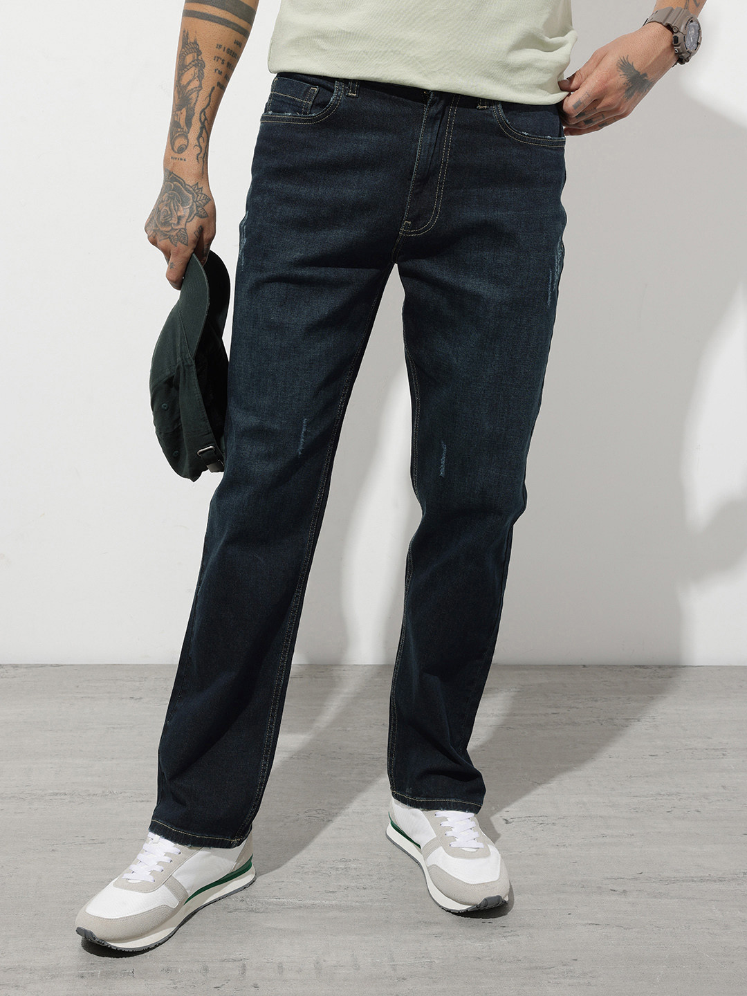 The Roadster Life Co. Men Regular Fit Low Distress Light Fade Stretchable Jeans