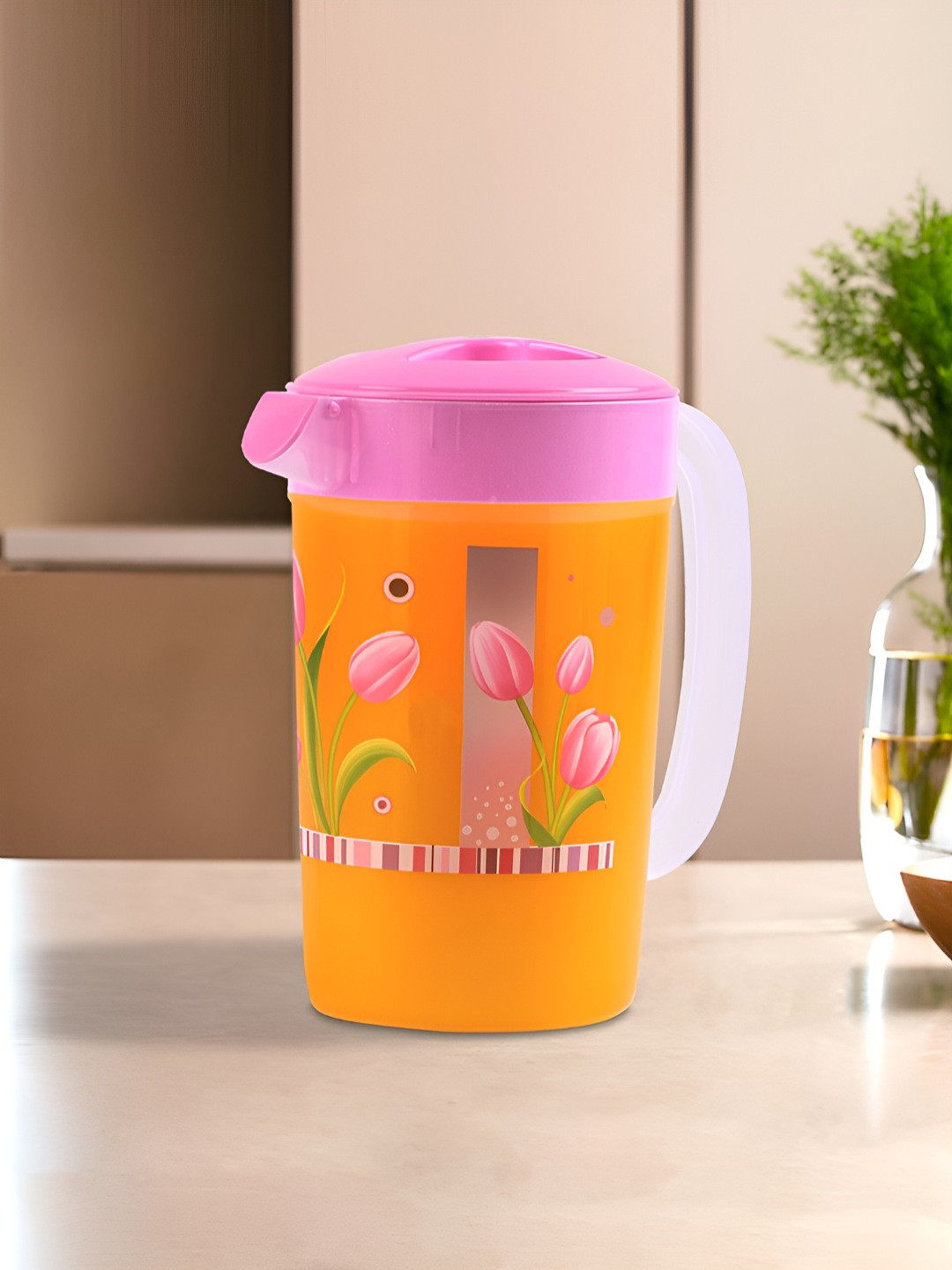 Aura Pink & White Flower Printed Safe Pack Water Jug-2.4 L