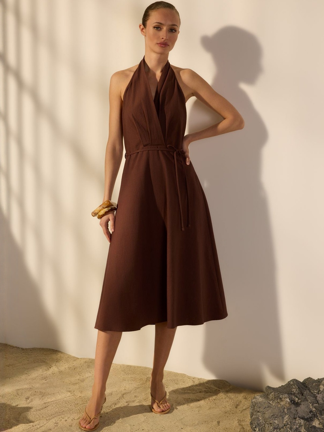 Trendyol Halter Neck Fit and Flare Midi Dress