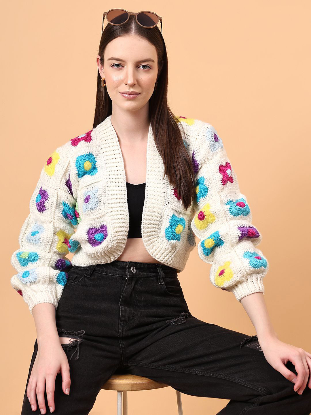 Velvery Women Floral V-Neck Open Front Cardigan