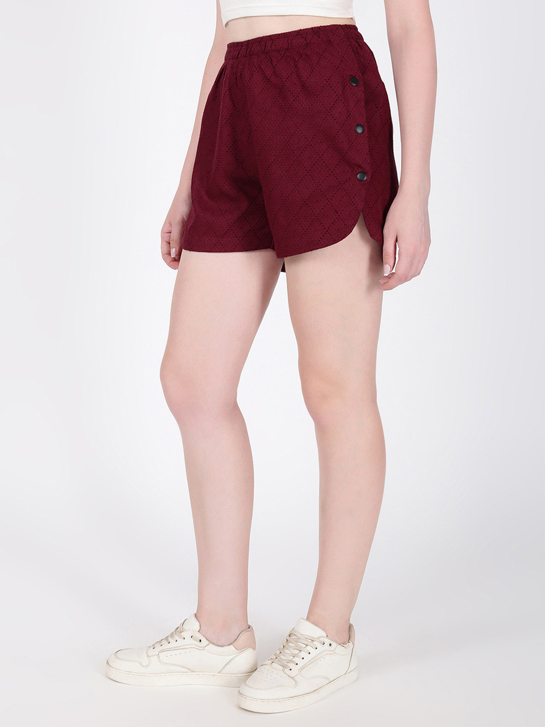 Bene Kleed Women Relaxed Fit Textured Mid-Rise Cotton Shorts