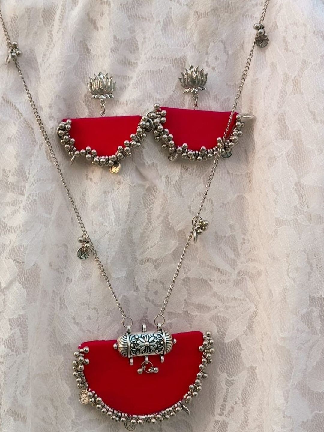 GOLORY Silver-Plated Beaded Jewellery Set