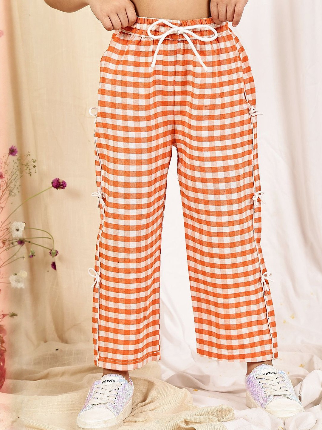 YK Girls Pack of 2 Gingham Check Wide Leg Trousers