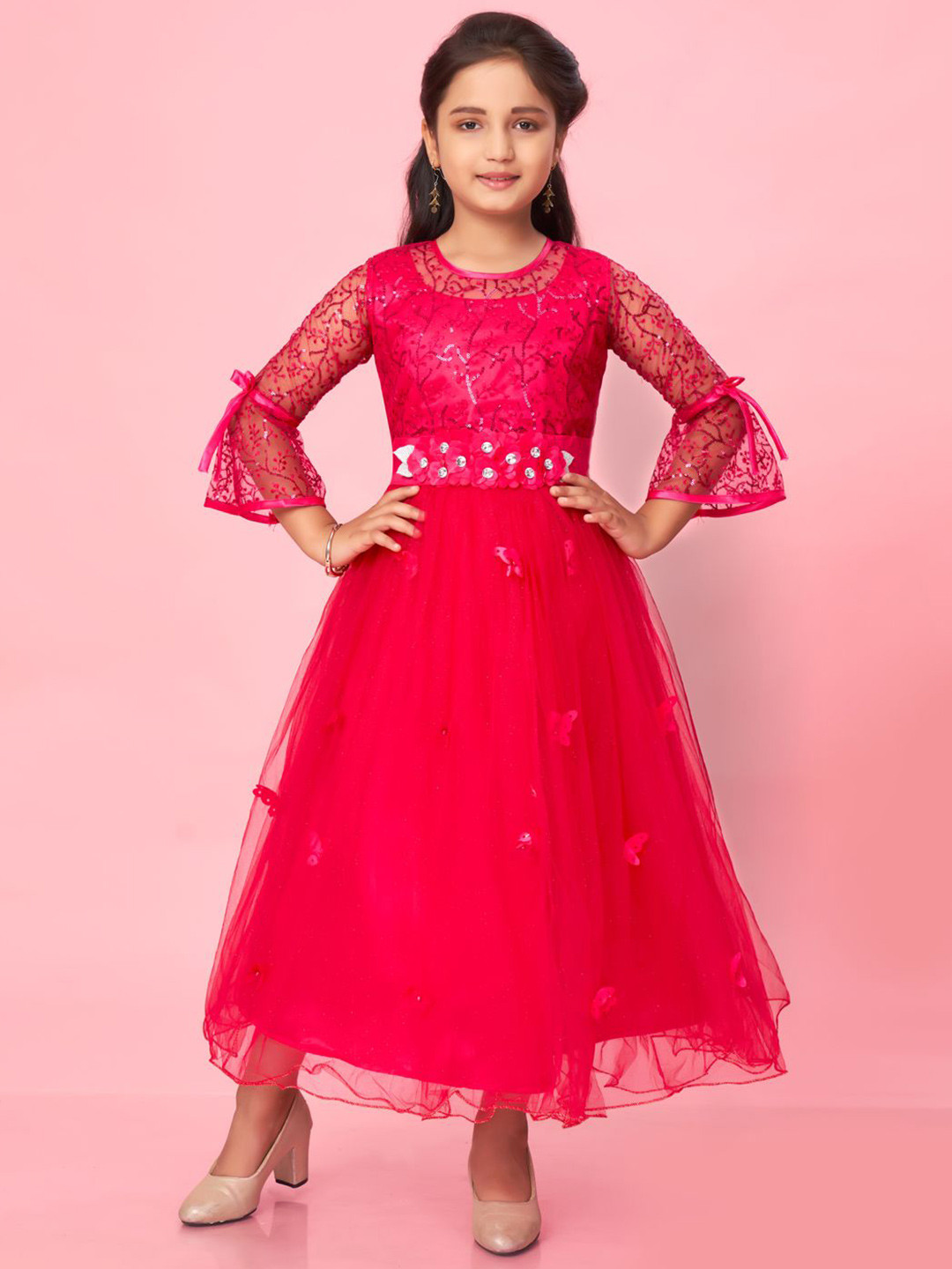 BAESD Girls Self Design Nylon Gown Dresses