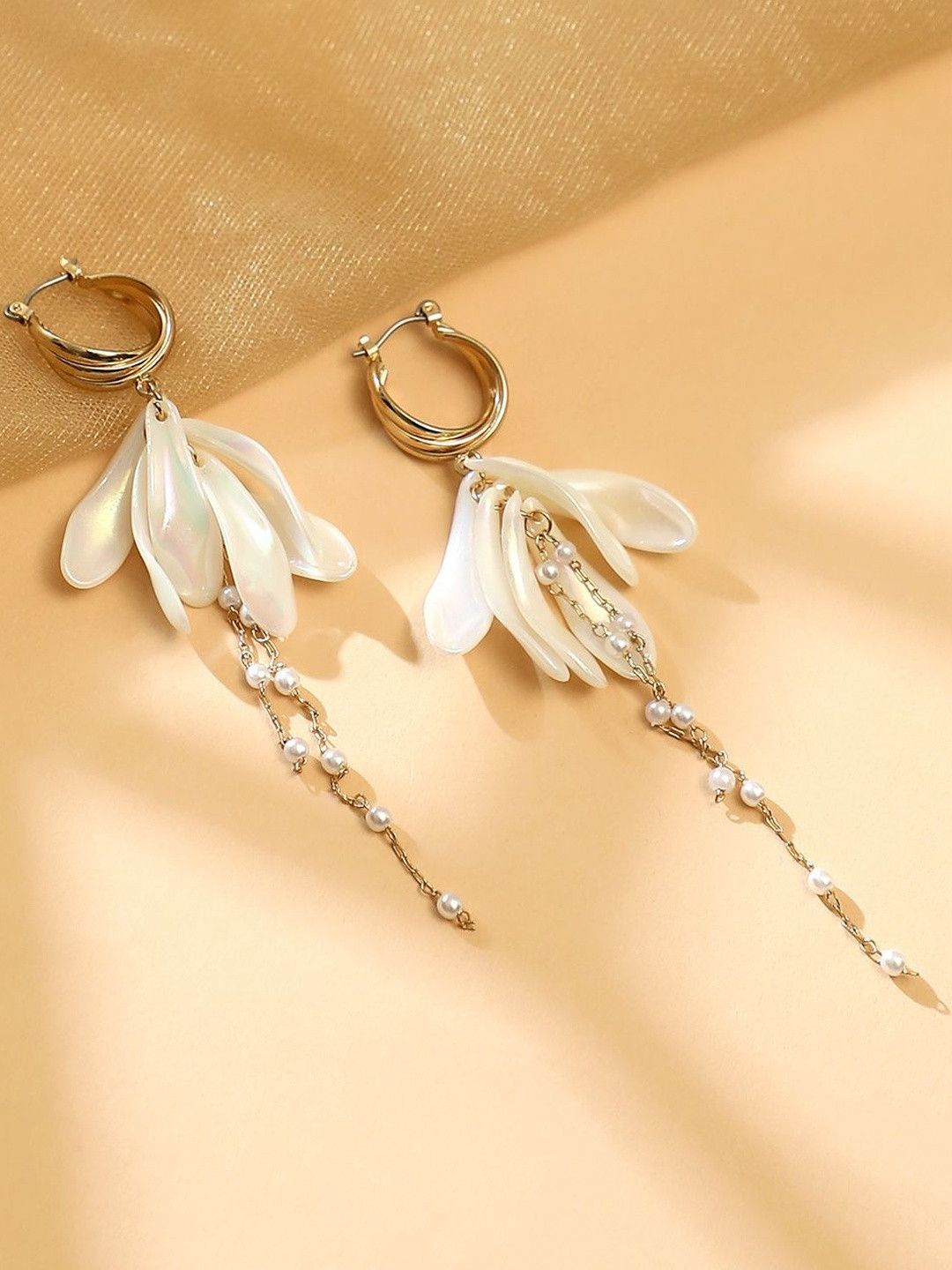 SOHI Gold-Plated Contemporary Hoop Pearl Beaded Earrings