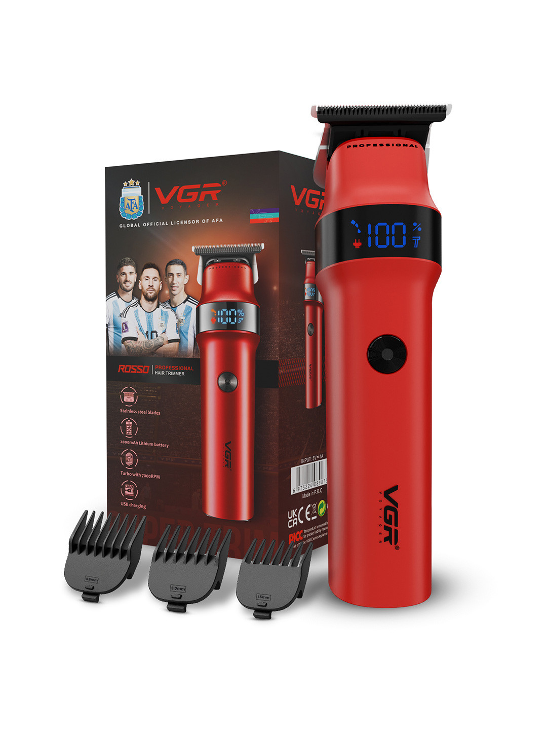 VGR Rosso Professional Men's Beard & Moustache Hair Trimmer