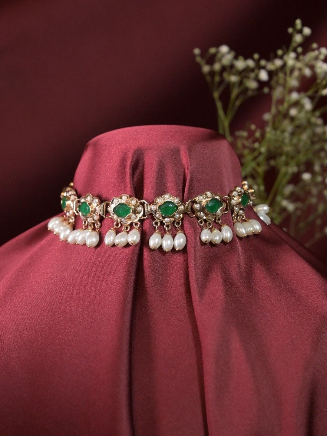 SWAN JEWELS Gold-Plated Emerald Studded Necklace