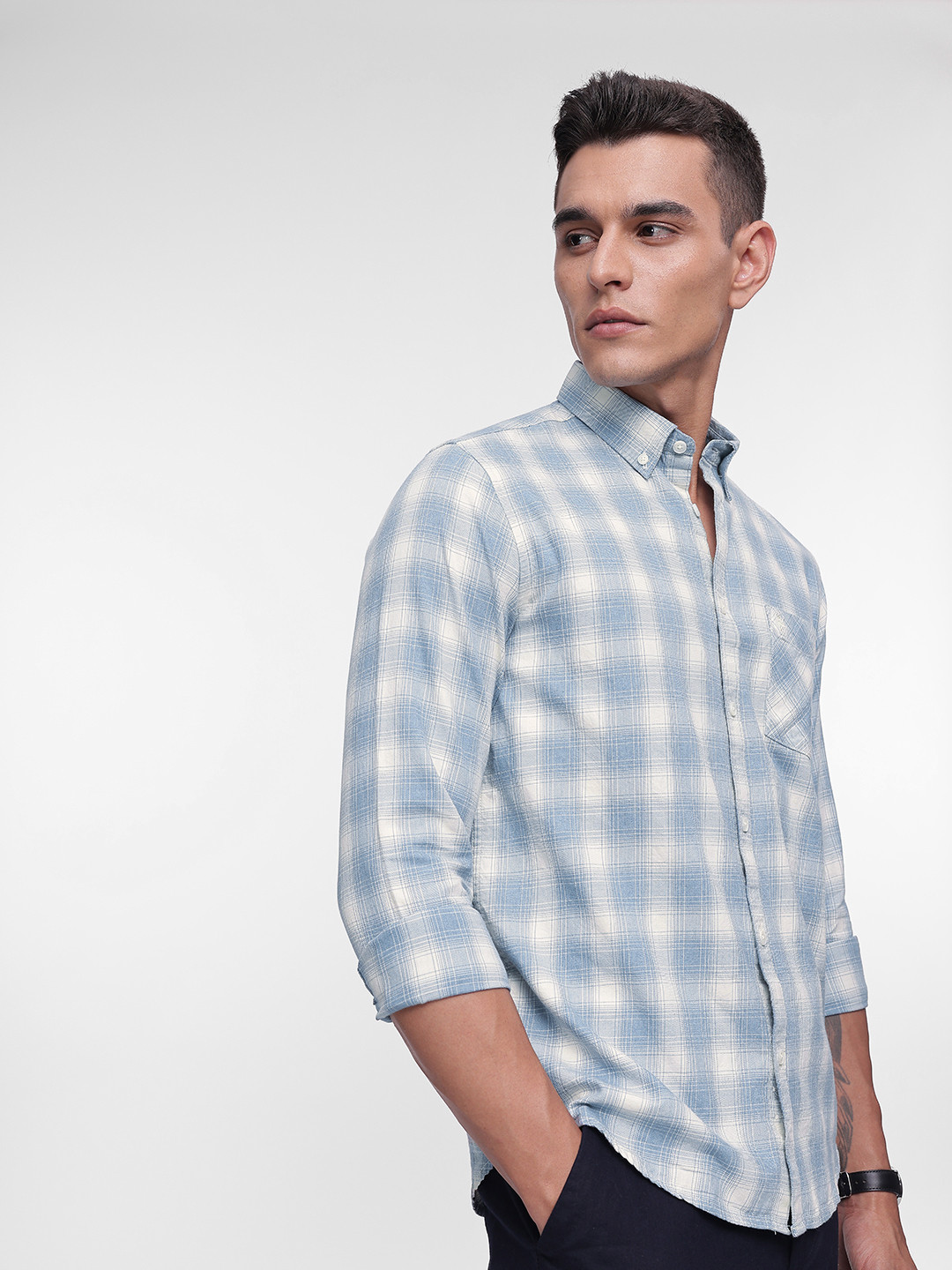 French Connection Tartan Checks Button-Down Collar Pure Cotton Casual Shirt