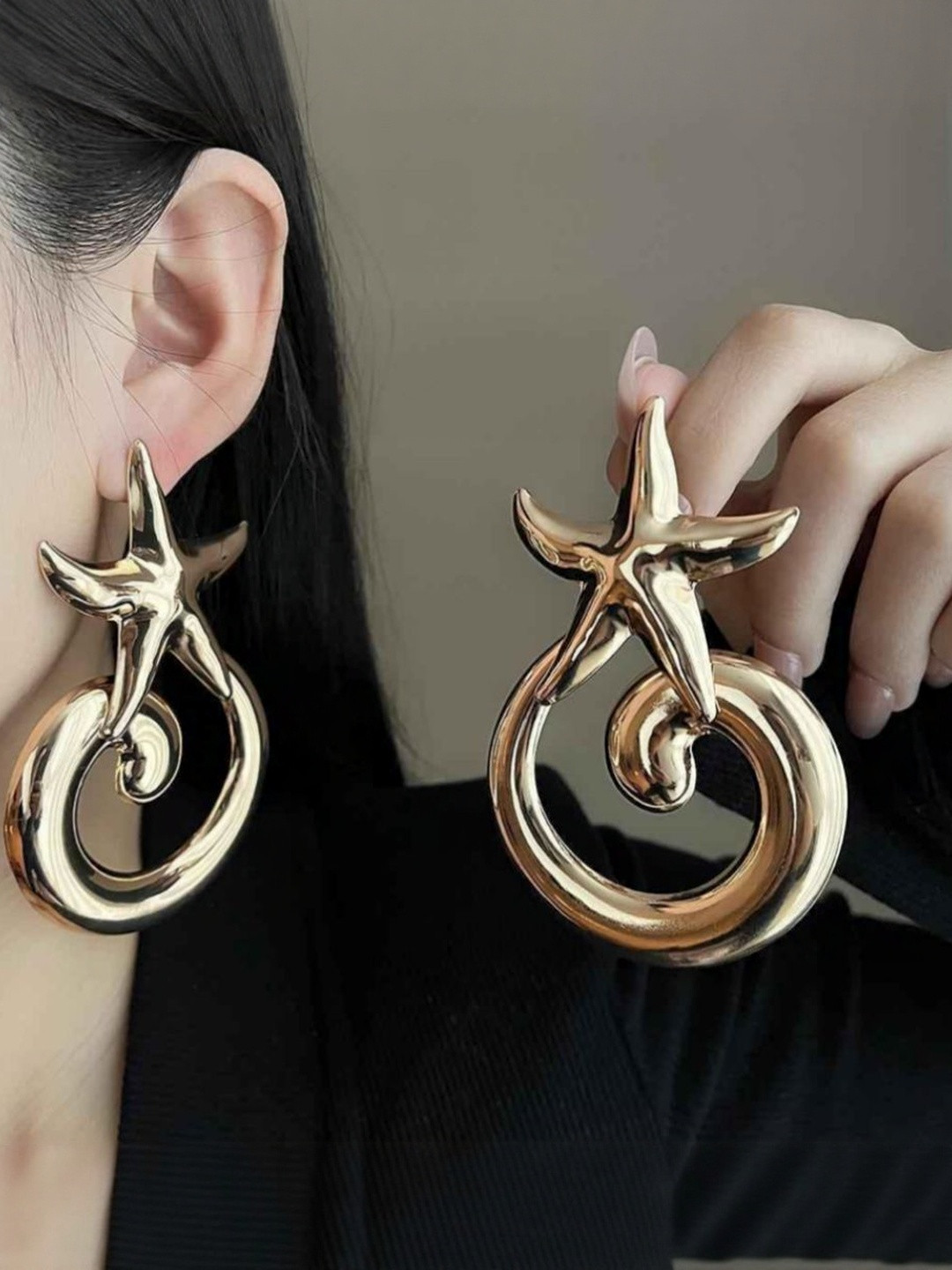 Nui Gold-Plated Korean Star Shaped Drop Earrings