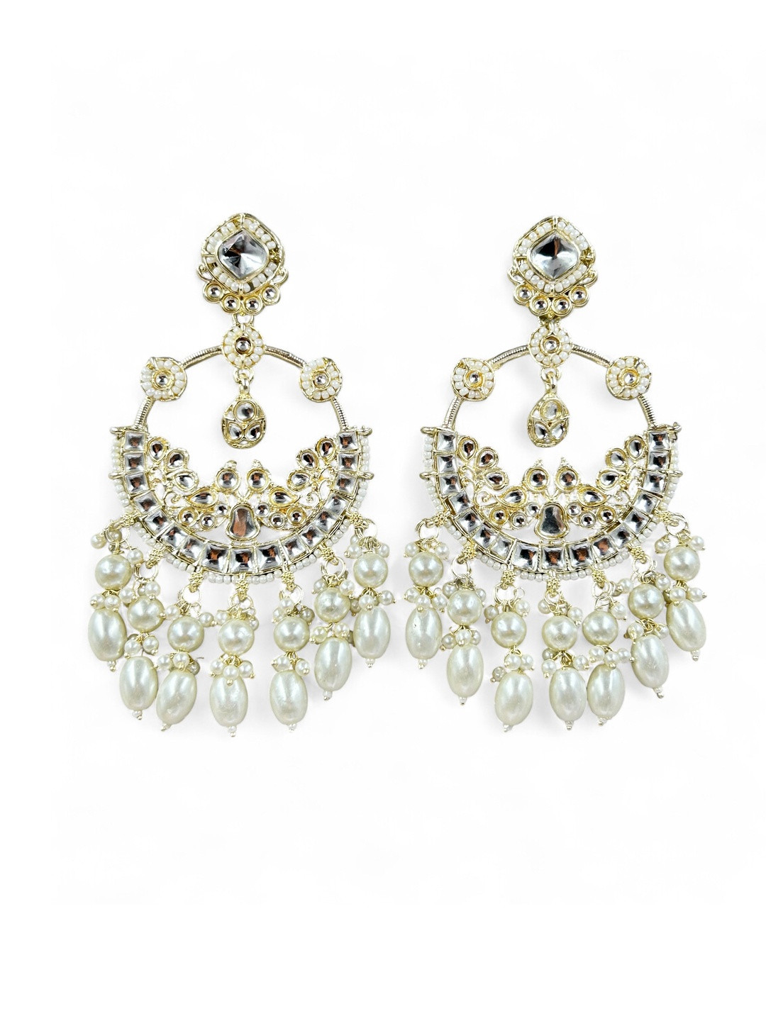 ANTIQUE JEWELLERY Gold-Plated Artificial Stones & Beads Chandbali Earrings