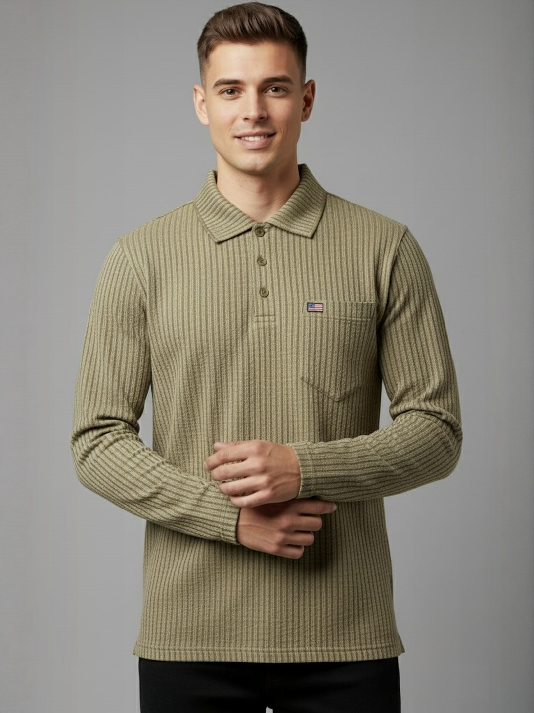 SANDPIPER Self Design Polo Collar Relaxed Fit T-shirt