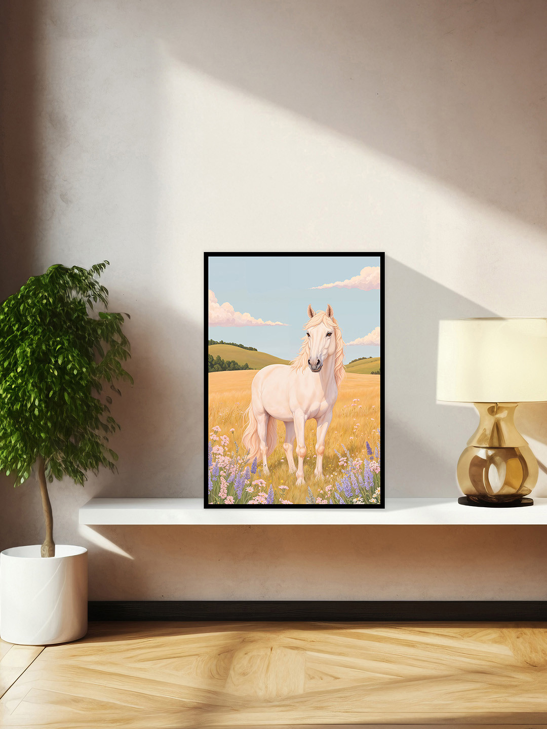 nestroots White & Beige Whispers Of The Meadow Horse Canvas Wall Art