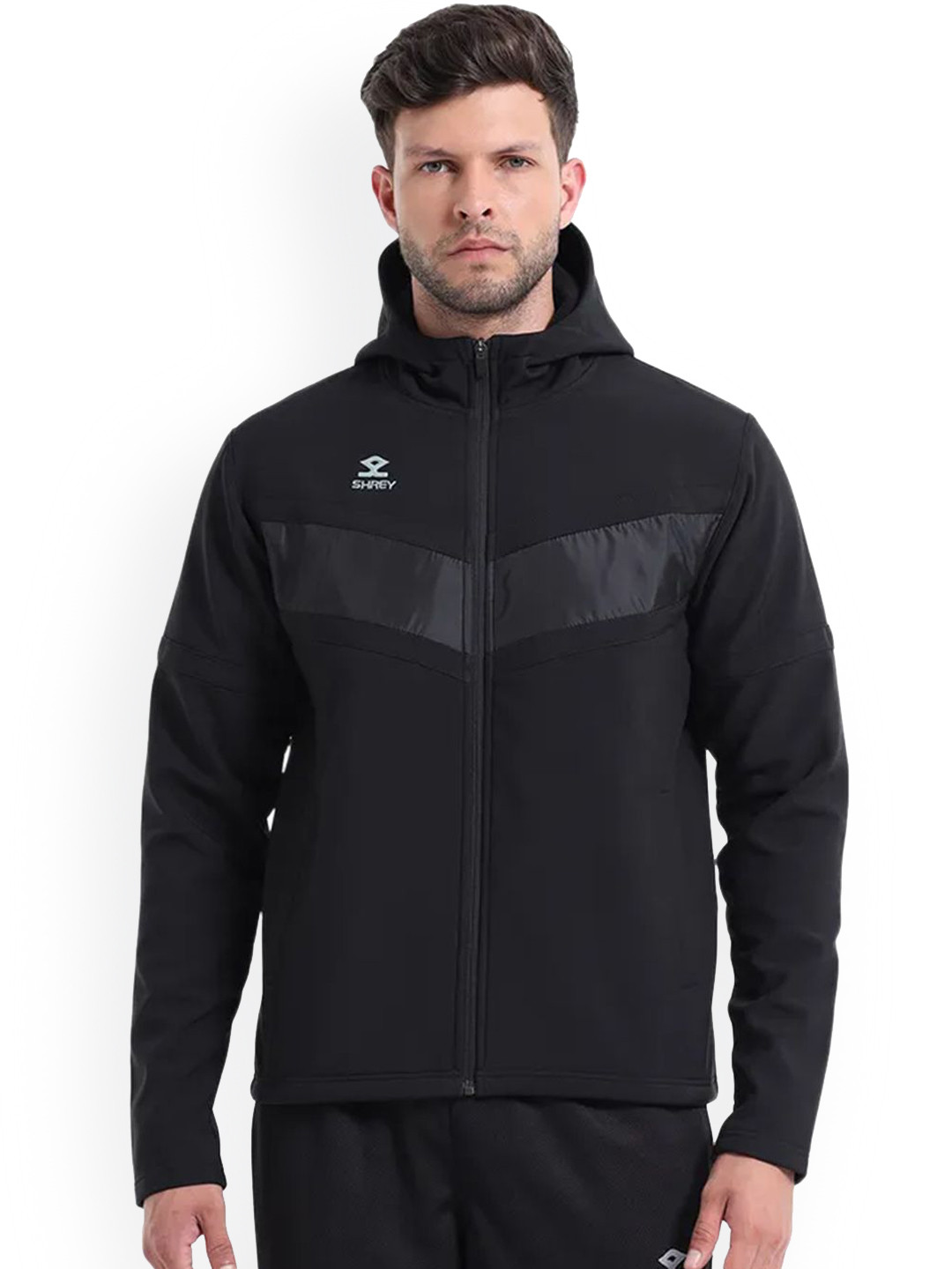 Shrey Men Hooded Colourblocked Water Resistant Sporty Jacket