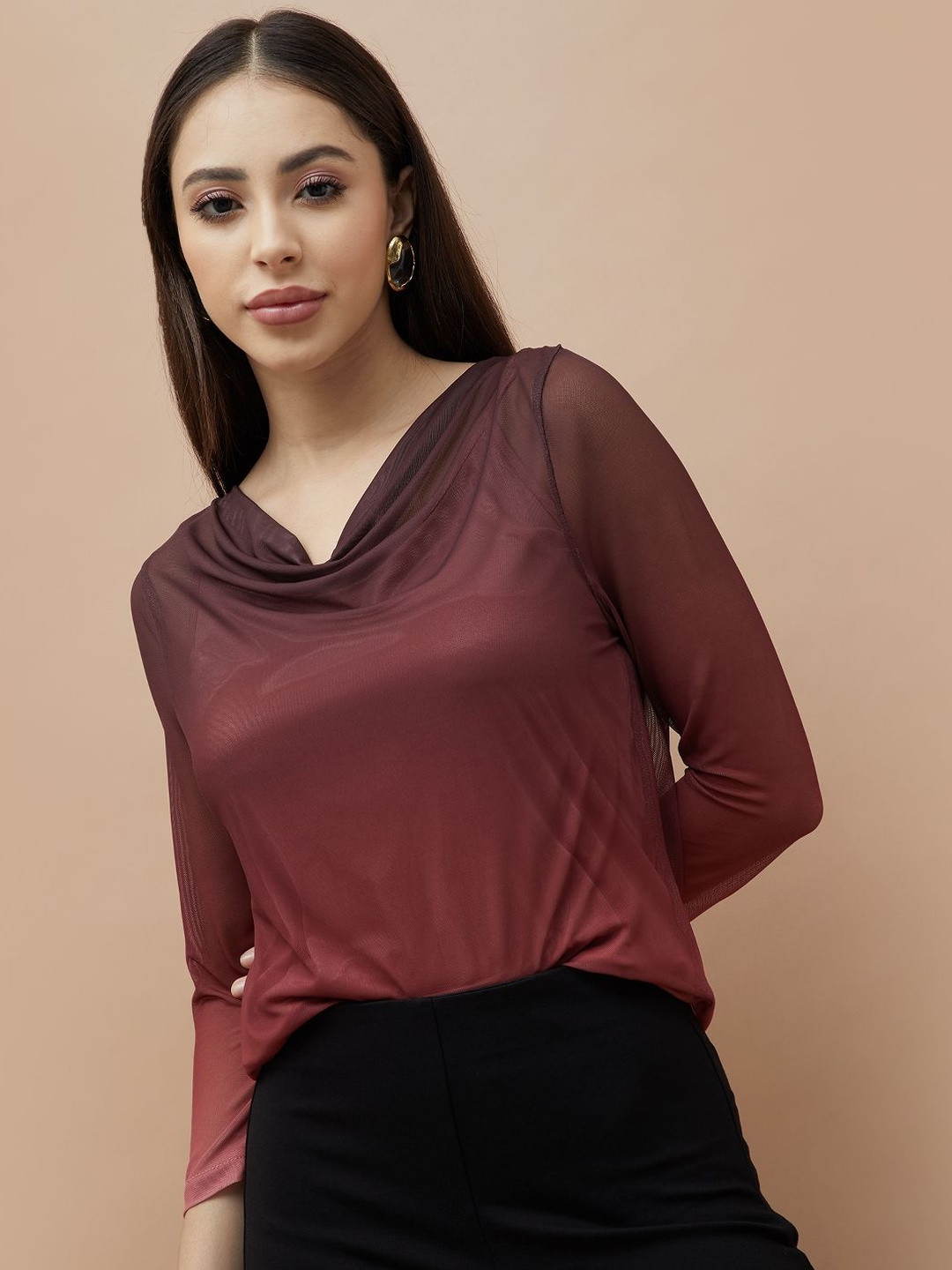 CODE by Lifestyle Women Ombre Cowl Neck Sheer Regular Top