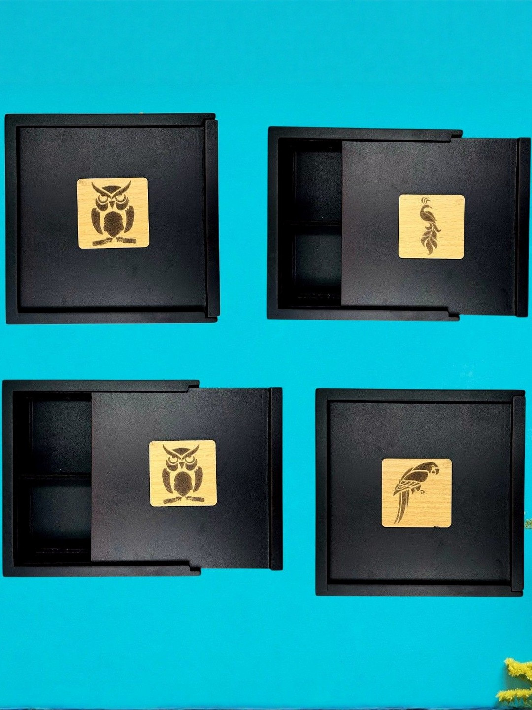Angira handicrafts Set of 4 Wooden Square Multipurpose Boxes