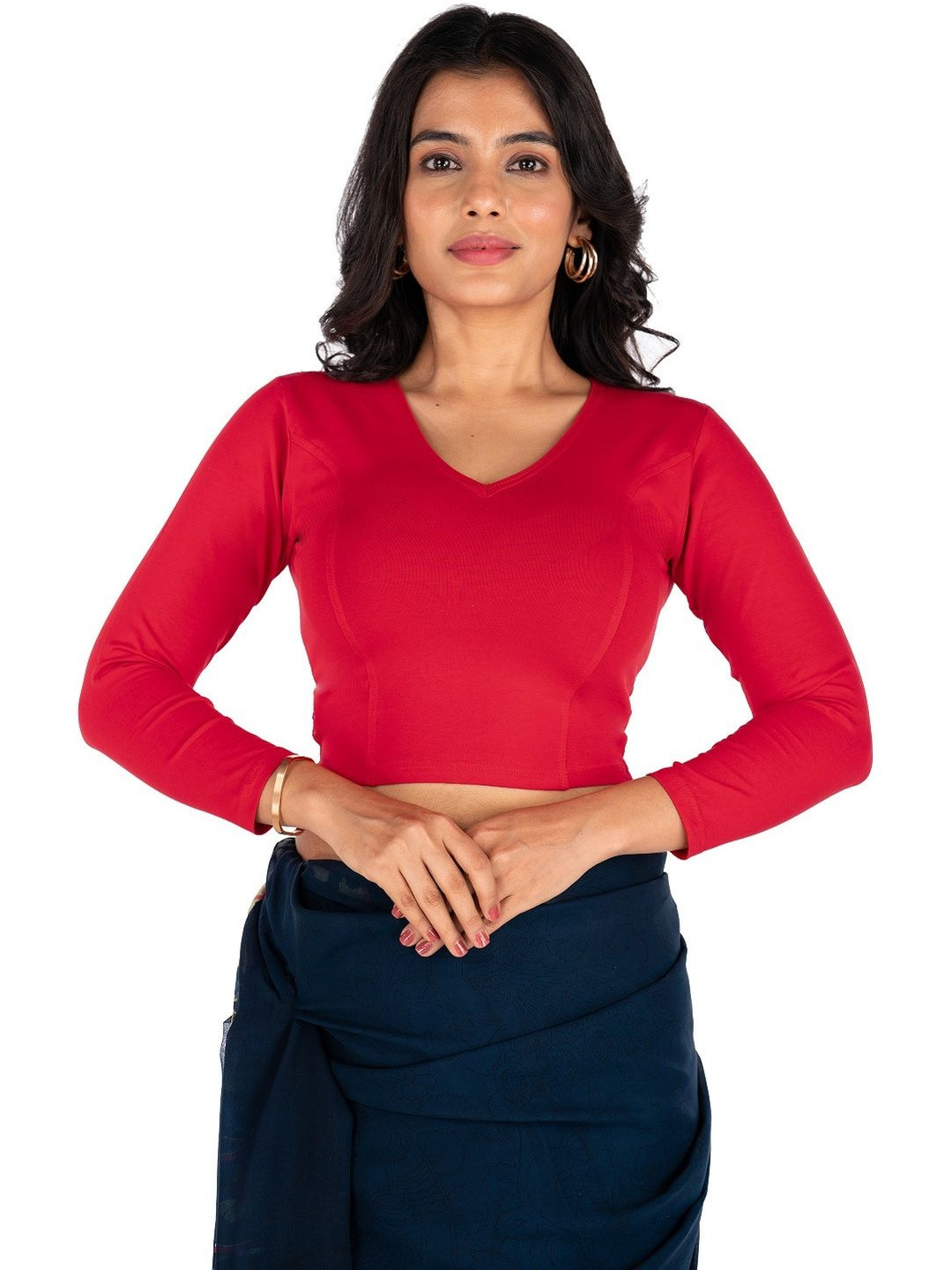 Abhi Women Red Solid Cotton Fitted Tops