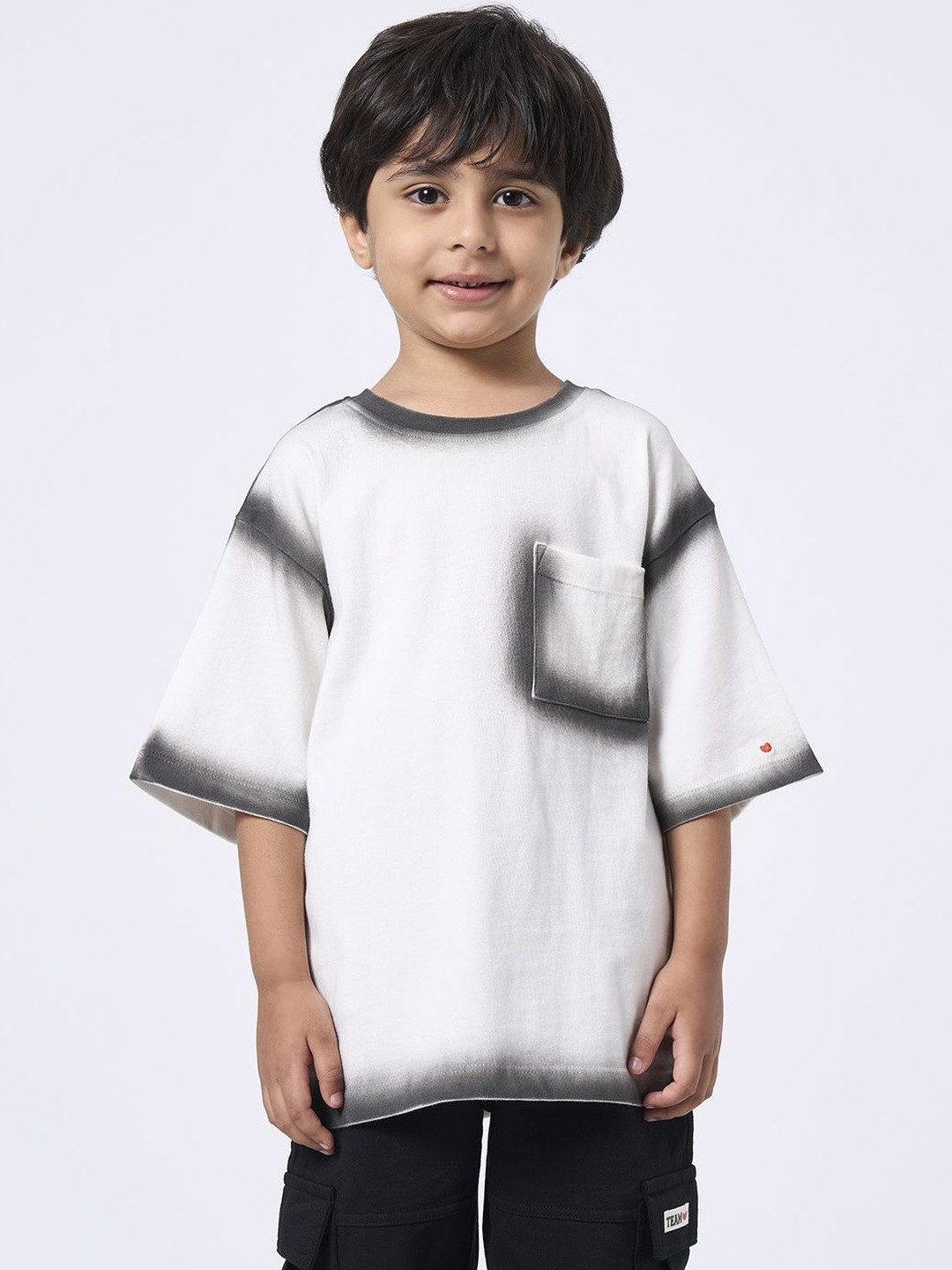 Ed-a-Mamma Boys Washed Effect Dyed Round Neck Pure Cotton T-shirt