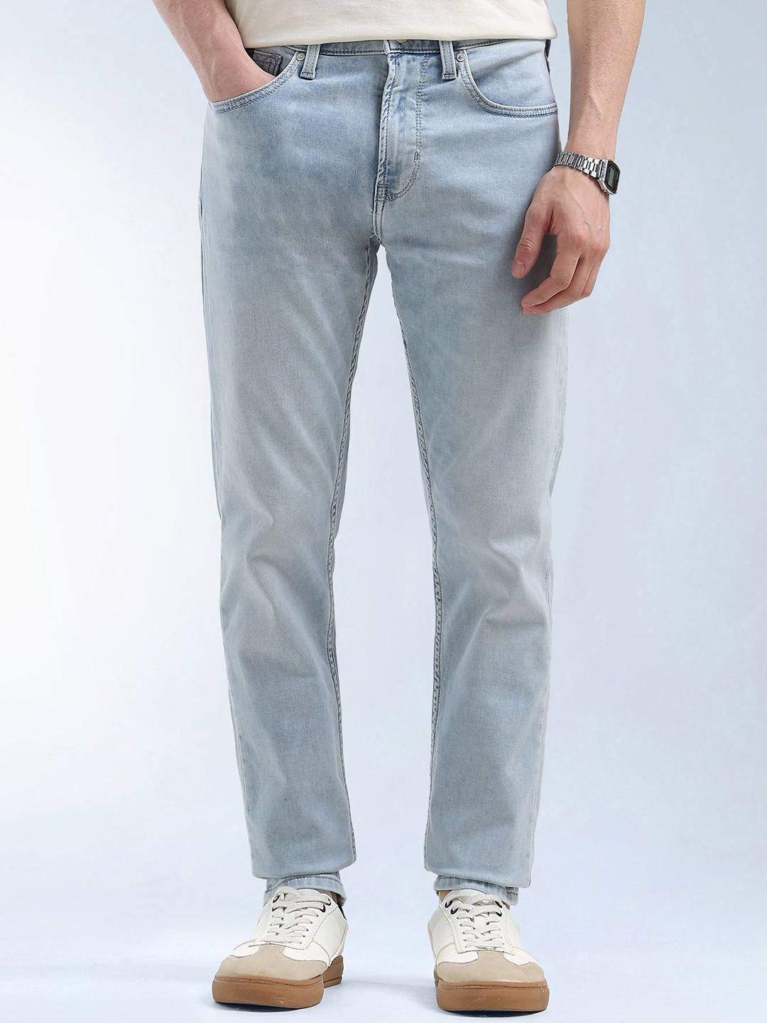 Flying Machine Men Tapered Fit Mid-Rise Cotton Light Fade Stone Washed Jeans