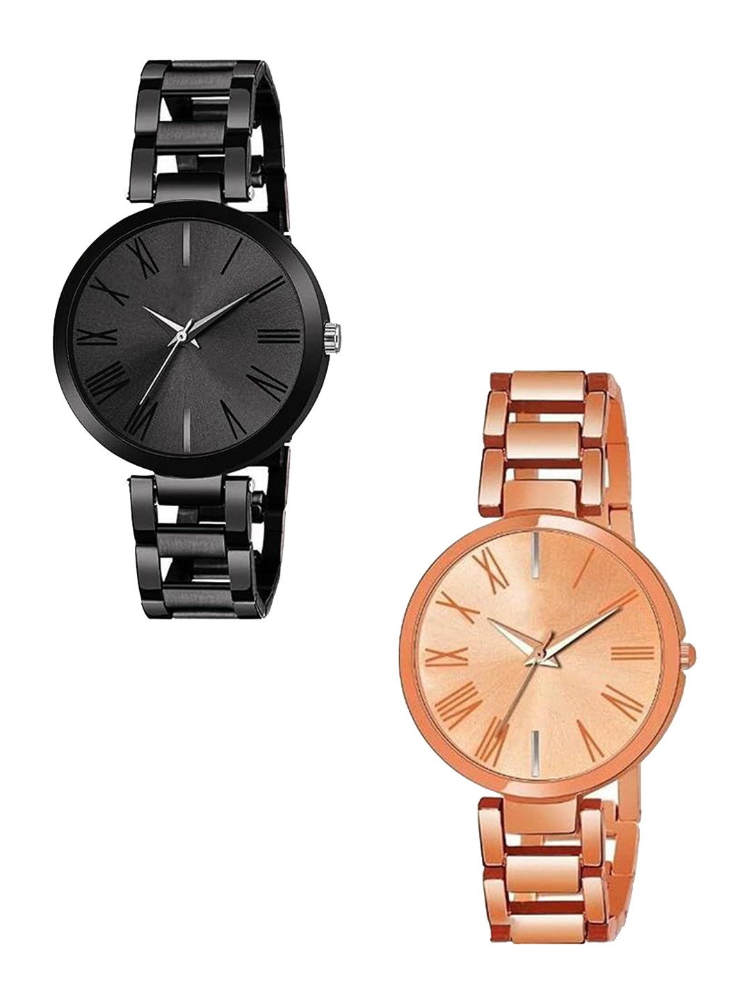FROZIL Women Set of 2 Stainless Steel Bracelet Style Straps Analogue Watch TNR-B-G
