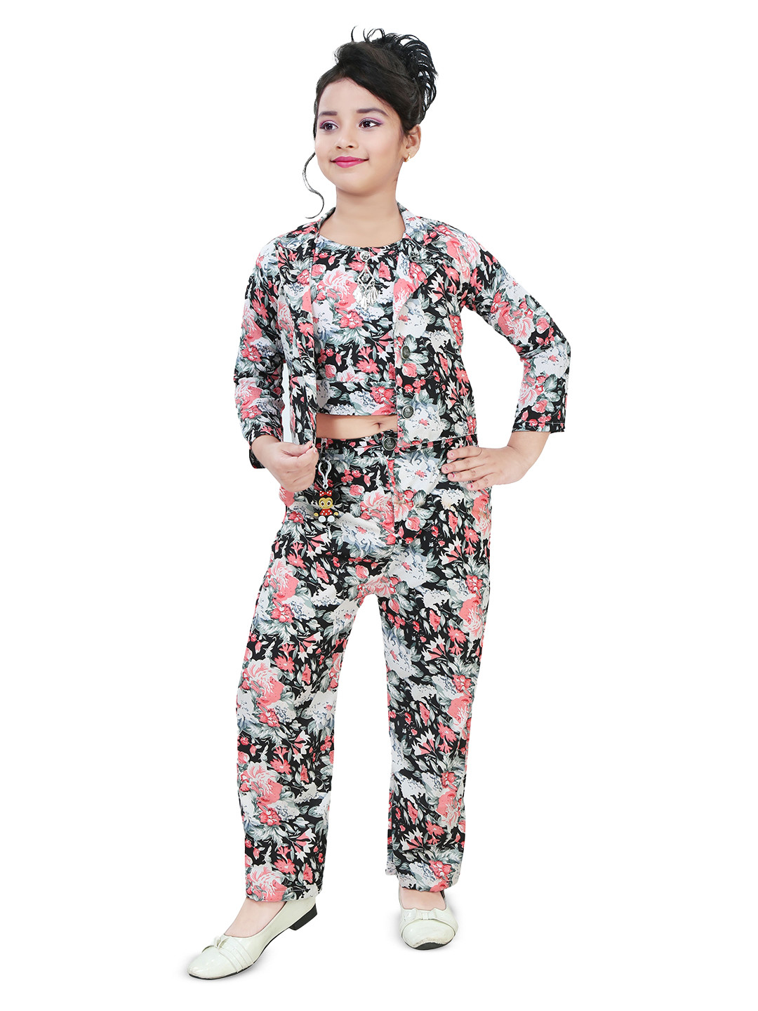 Darji Fashion Girls Floral Printed Clothing Set with Jacket