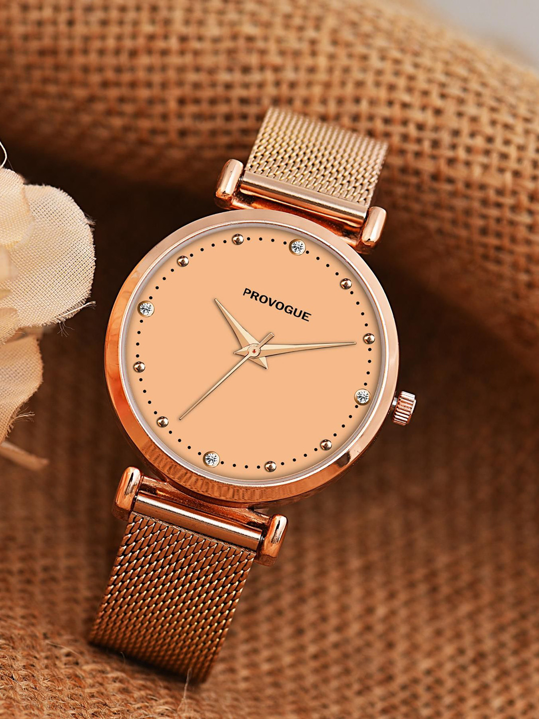 Provogue Women Embellished Dial & Bracelet Style Analogue Watch PR-LR032-RG-RG