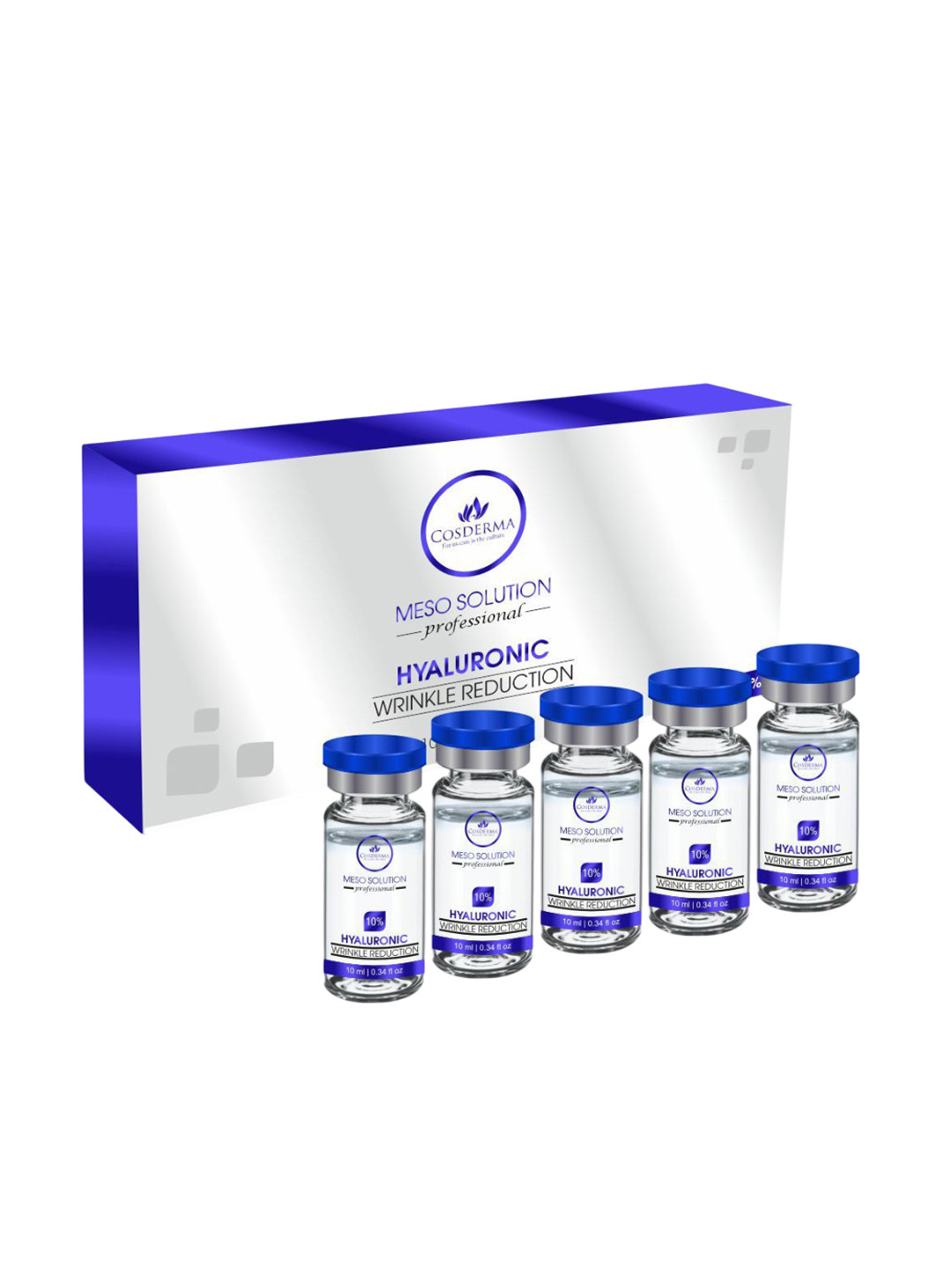 COSDERMA Set Of 5 Meso Solution 10% Hyaluronic Acid Wrinkle Reduction Serum 10 ml Each