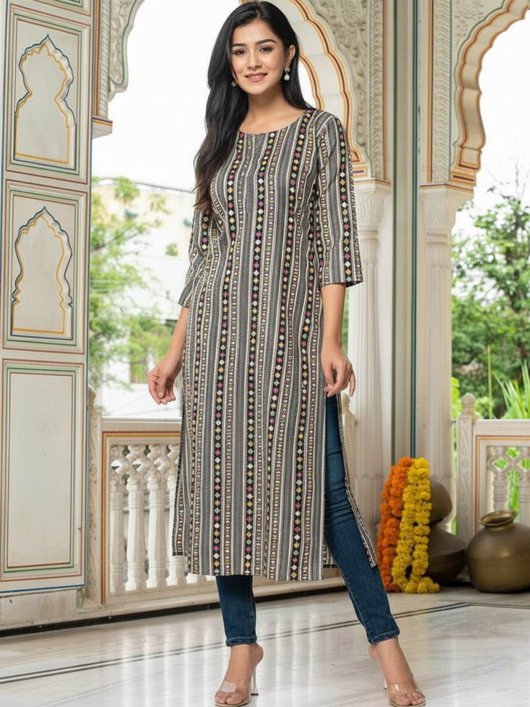 FASTCLO Women Ethnic Motifs Printed Daily Cotton Straight Kurta