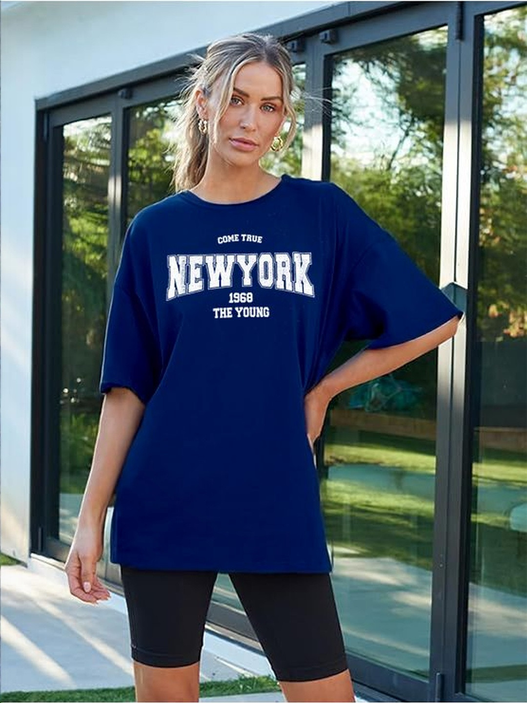 Fasha Women Graphic Printed Drop-Shoulder Sleeves Oversized T-shirt
