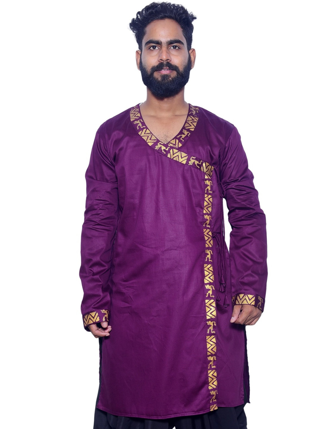 aruati Men Purple Angarkha Style Style Kurta