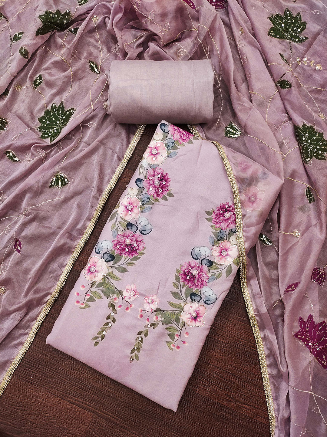 MANVAA Digital Floral Printed Sequinned Unstitched Dress Material