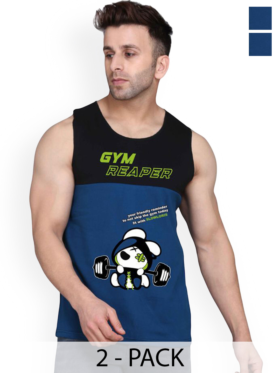 MINISTRY OF FRIENDS Pack Of 2 Printed Round Neck Cotton Gym Vests