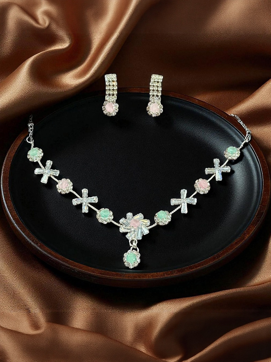 Sonaria Silver-Plated Cubic Zirconia Stone Studded Jewellery Set