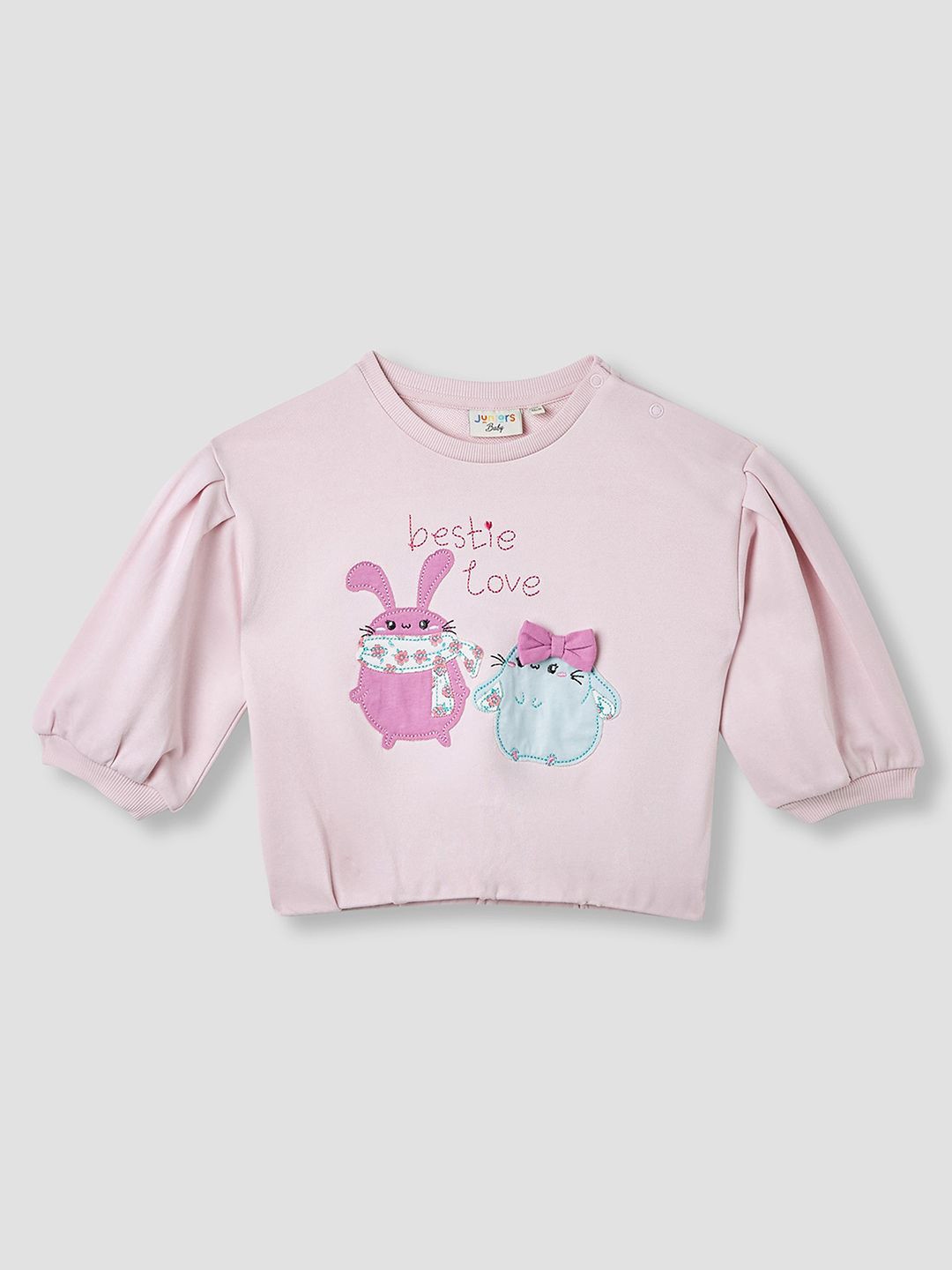 Juniors by Babyshop Girls Round Neck Puff Sleeves Sweatshirt with Applique Detail