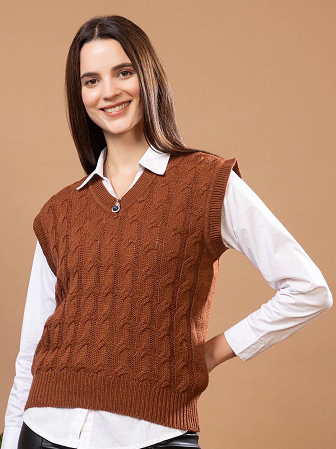 Mast & Harbour Women Cable Knit Cotton Sweater Vest