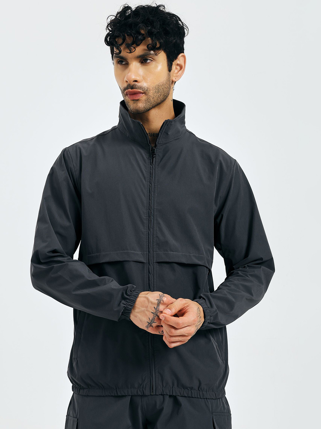 KOR Men Stand Collar Solid Lightweight Sporty Jacket
