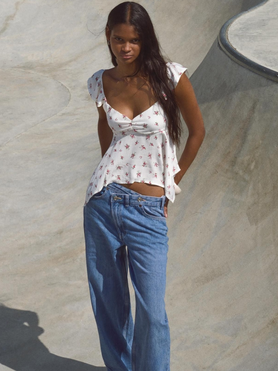 Bershka Textured Blouse With Print Top