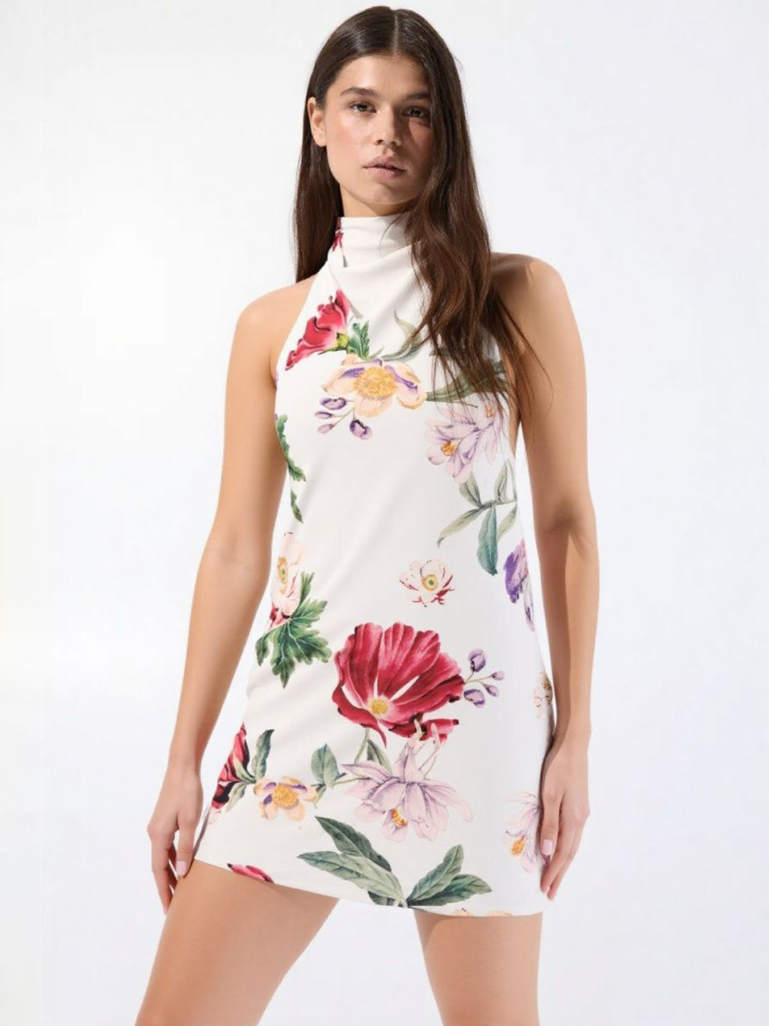 Outcast Women Floral High Neck Bodycon Mini Dress