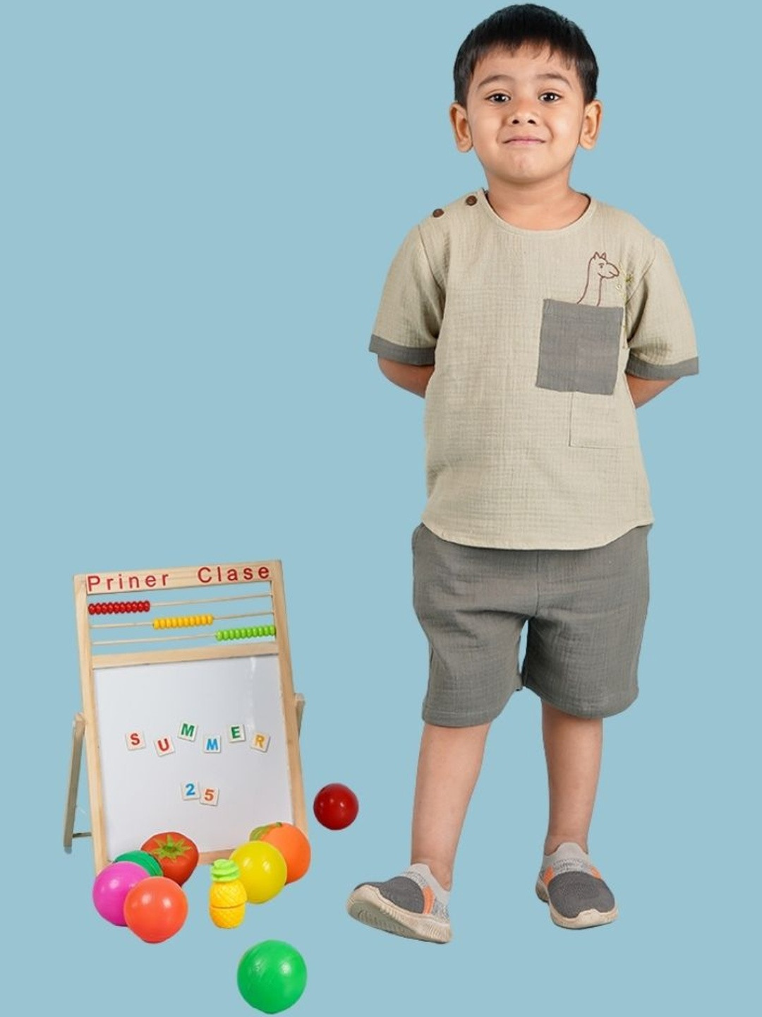 LOYZO-LOYAL TO JOY Boys Handcrafted Side Open T-Shirt & Shorts Set